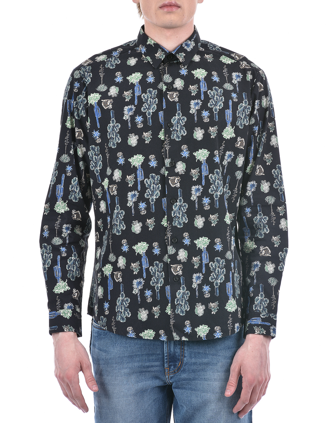 Numero Uno Men Floral Print Black Shirt